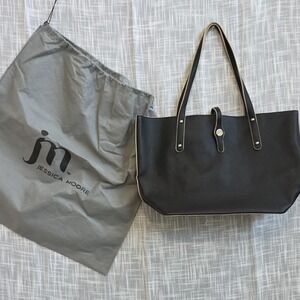 Jessica Moore Black Pebbled Tote Silver Hardware Button Closure Women's